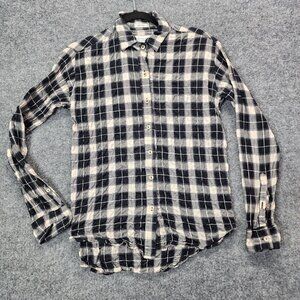 California Tailor Shirt No‎ 2 Womens XS Navy Plaid Long Sleeve Shirt Cotton $198